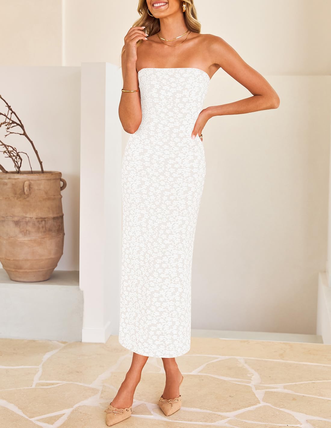 Foto 3 pulgar | Vestido Zesica Para Mujer 2025, Estilo Bohemio, Floral, Ajustado, Blanco - Venta Internacional.