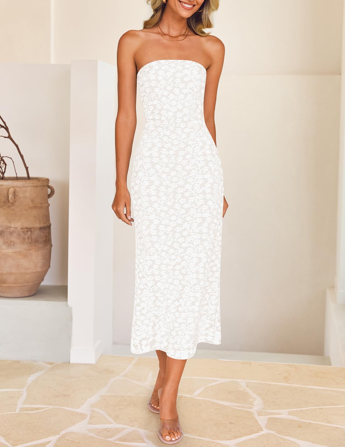 Foto 8 pulgar | Vestido Zesica Para Mujer 2025, Estilo Bohemio, Floral, Ajustado, Blanco - Venta Internacional.