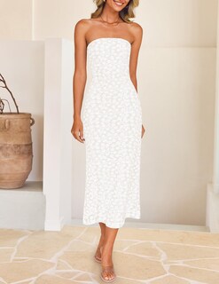 Foto 7 | Vestido Zesica Para Mujer 2025, Estilo Bohemio, Floral, Ajustado, Blanco - Venta Internacional.