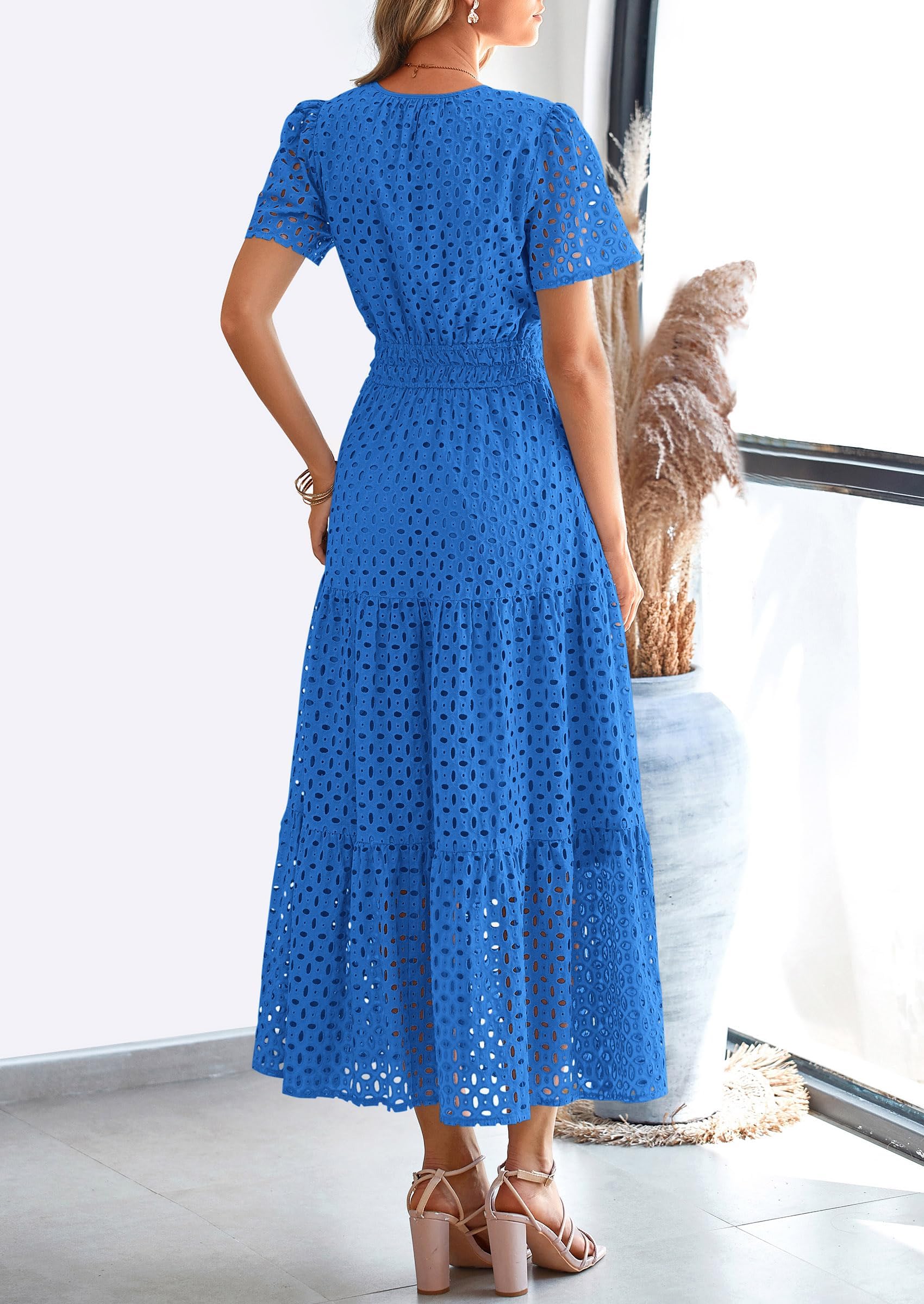 Foto 2 | Vestido Largo Prettygarden 2025, Verano, Cuello En V, Con Ojales, Azul, Talla Pequeña - Venta Internacional.