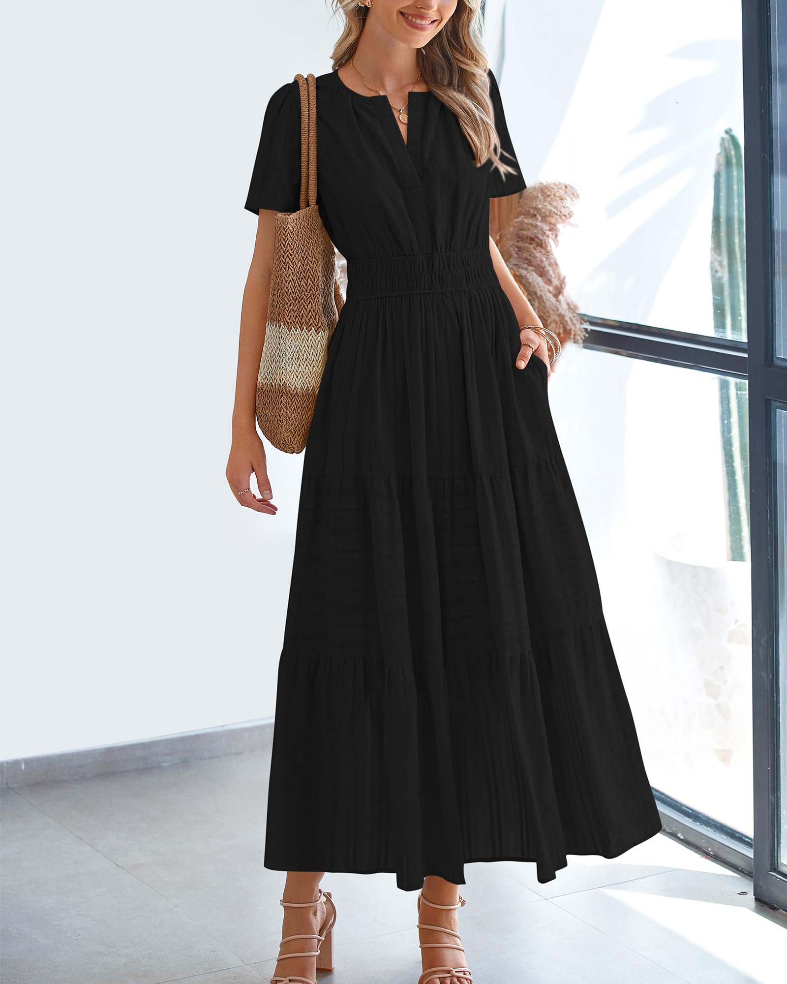 Foto 2 | Vestido Casual Btfbm Para Mujer, Verano 2025, Cuello En V Y Cintura Elástica - Venta Internacional.