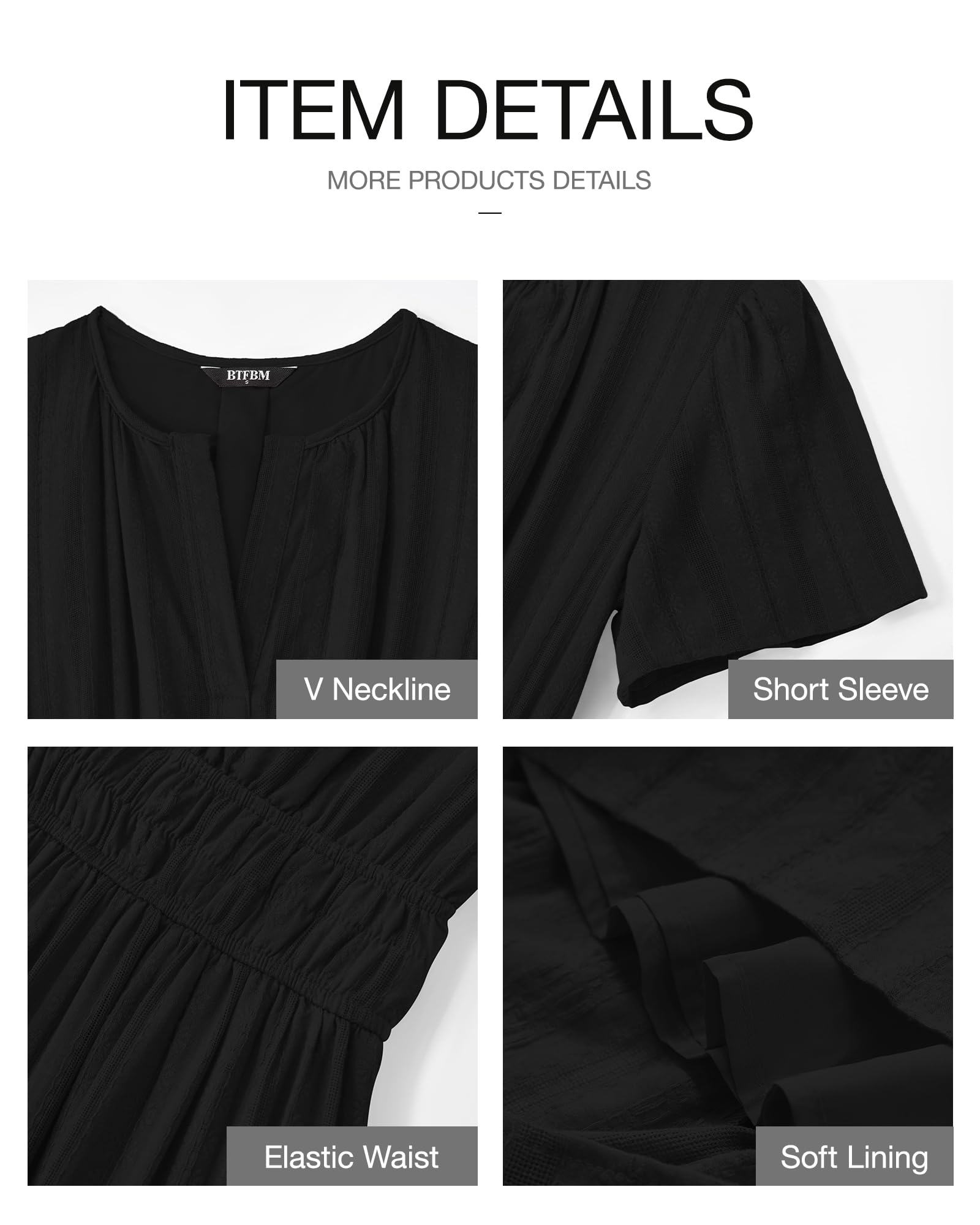 Foto 5 pulgar | Vestido Casual Btfbm Para Mujer, Verano 2025, Cuello En V Y Cintura Elástica - Venta Internacional.