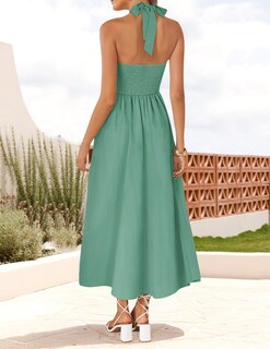 Foto 3 | Vestido De Verano Zesica, Sin Mangas, Halter, Midi, Playa, Salvia, Para Mujer - Venta Internacional.