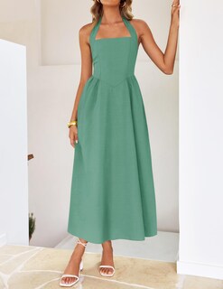 Foto 6 | Vestido De Verano Zesica, Sin Mangas, Halter, Midi, Playa, Salvia, Para Mujer - Venta Internacional.