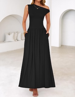 Foto 2 | Vestido Largo Zesica Summer 2025 Con Un Solo Hombro, Casual, Negro - Venta Internacional.