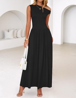 Foto 3 | Vestido Largo Zesica Summer 2025 Con Un Solo Hombro, Casual, Negro - Venta Internacional.