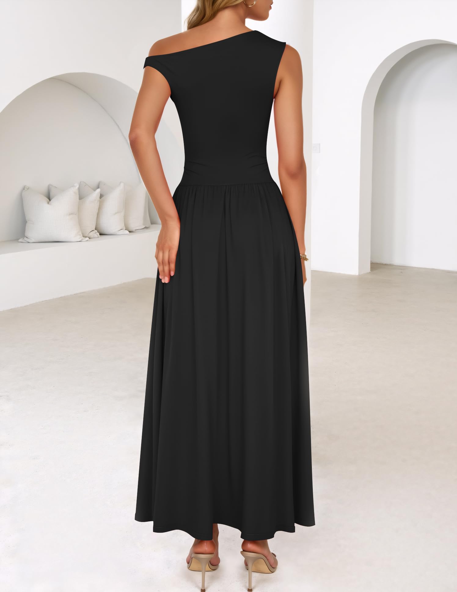 Foto 5 pulgar | Vestido Largo Zesica Summer 2025 Con Un Solo Hombro, Casual, Negro - Venta Internacional.