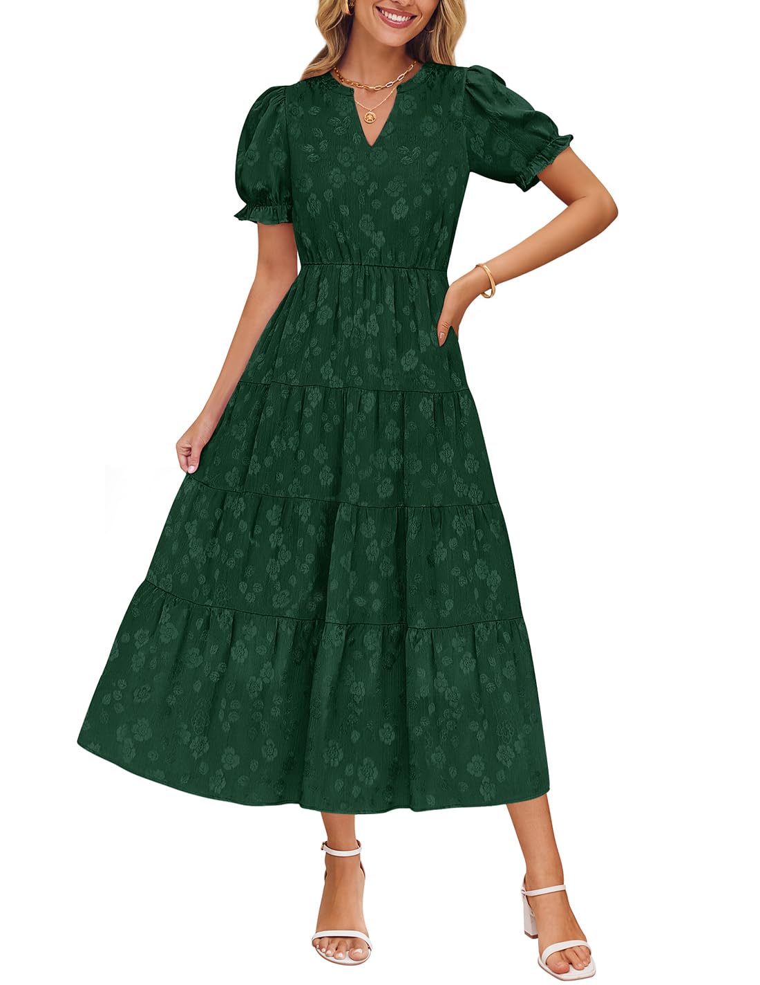 Foto 2 pulgar | Vestido Zesica Para Mujer, Verano 2025, Manga Corta, Manga Corta, Midi, Verde - Venta Internacional.