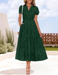 Foto 2 | Vestido Zesica Para Mujer, Verano 2025, Manga Corta, Manga Corta, Midi, Verde - Venta Internacional.
