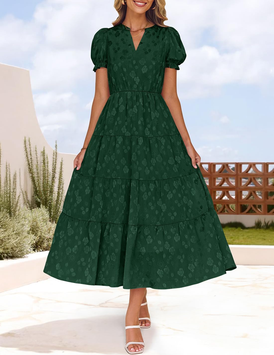 Foto 4 pulgar | Vestido Zesica Para Mujer, Verano 2025, Manga Corta, Manga Corta, Midi, Verde - Venta Internacional.
