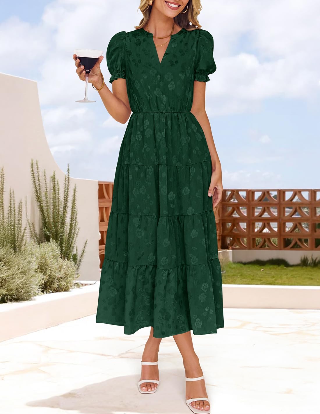 Foto 5 pulgar | Vestido Zesica Para Mujer, Verano 2025, Manga Corta, Manga Corta, Midi, Verde - Venta Internacional.