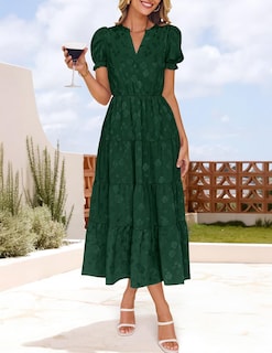 Foto 4 | Vestido Zesica Para Mujer, Verano 2025, Manga Corta, Manga Corta, Midi, Verde - Venta Internacional.