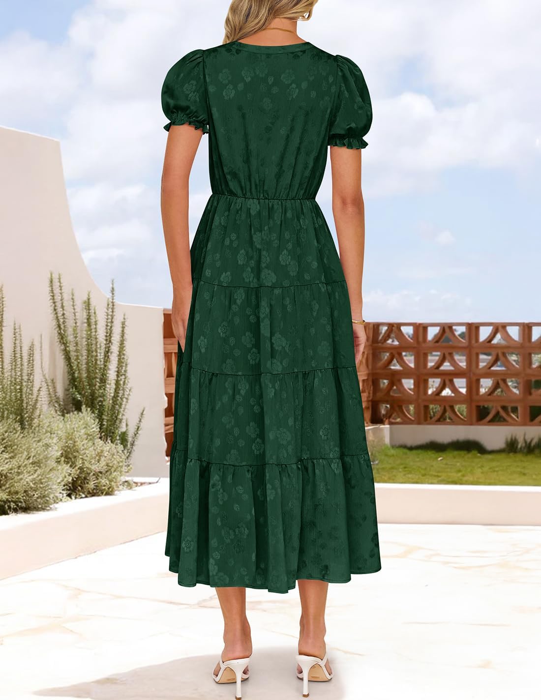 Foto 6 pulgar | Vestido Zesica Para Mujer, Verano 2025, Manga Corta, Manga Corta, Midi, Verde - Venta Internacional.