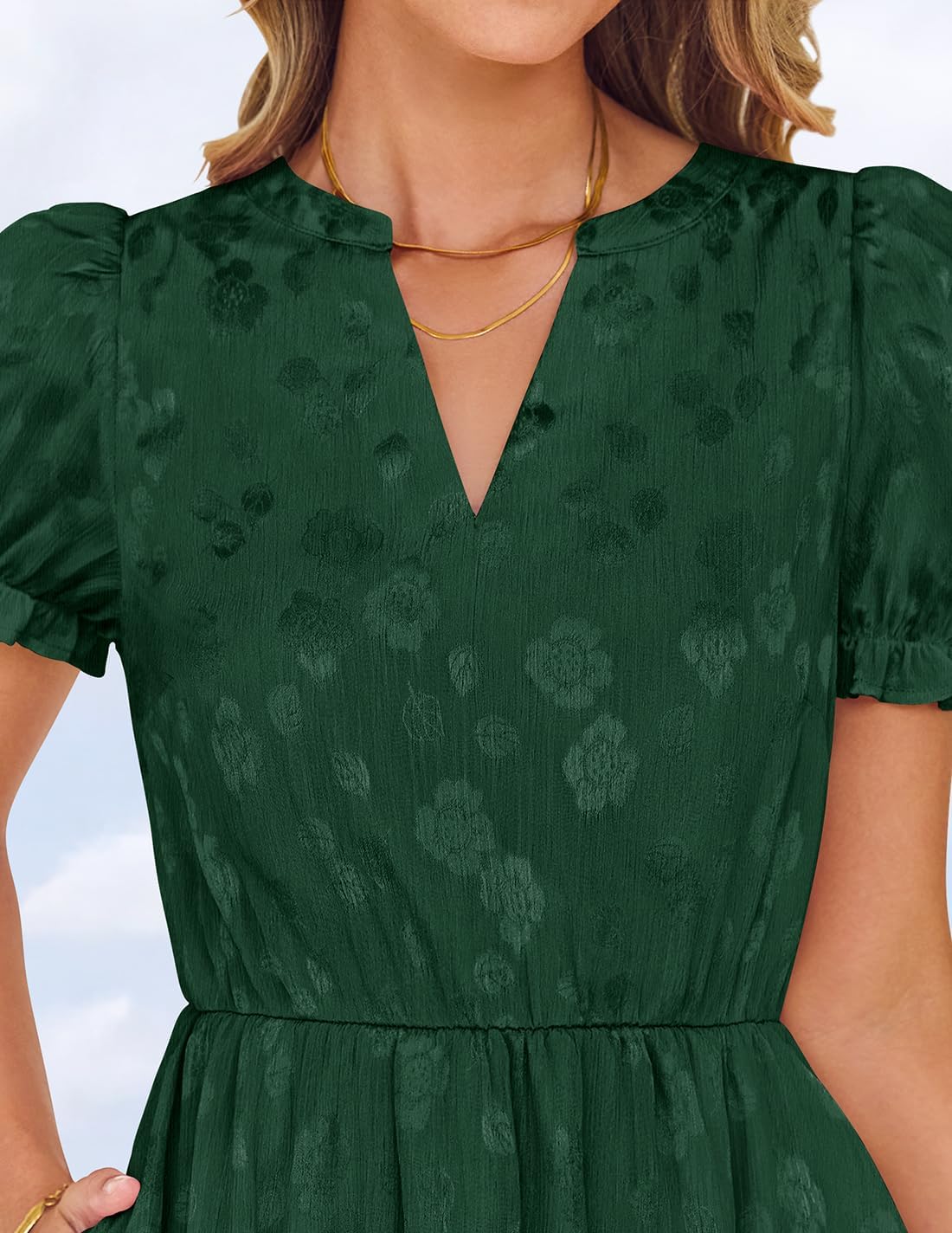 Foto 7 pulgar | Vestido Zesica Para Mujer, Verano 2025, Manga Corta, Manga Corta, Midi, Verde - Venta Internacional.