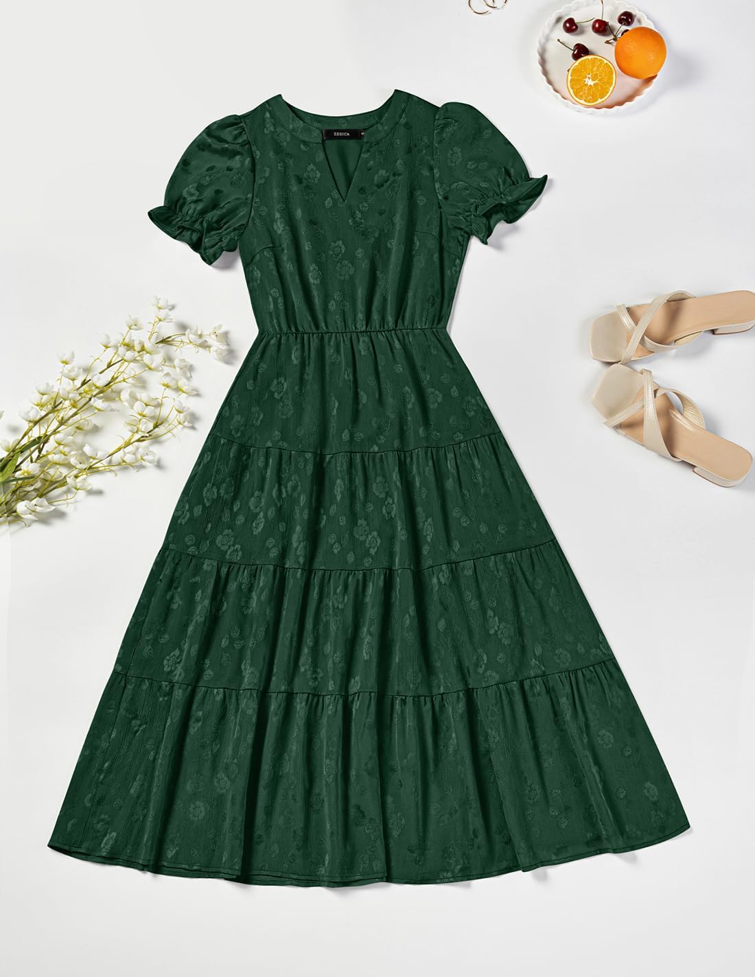Foto 8 pulgar | Vestido Zesica Para Mujer, Verano 2025, Manga Corta, Manga Corta, Midi, Verde - Venta Internacional.