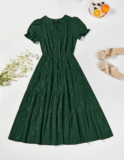 Foto 7 | Vestido Zesica Para Mujer, Verano 2025, Manga Corta, Manga Corta, Midi, Verde - Venta Internacional.