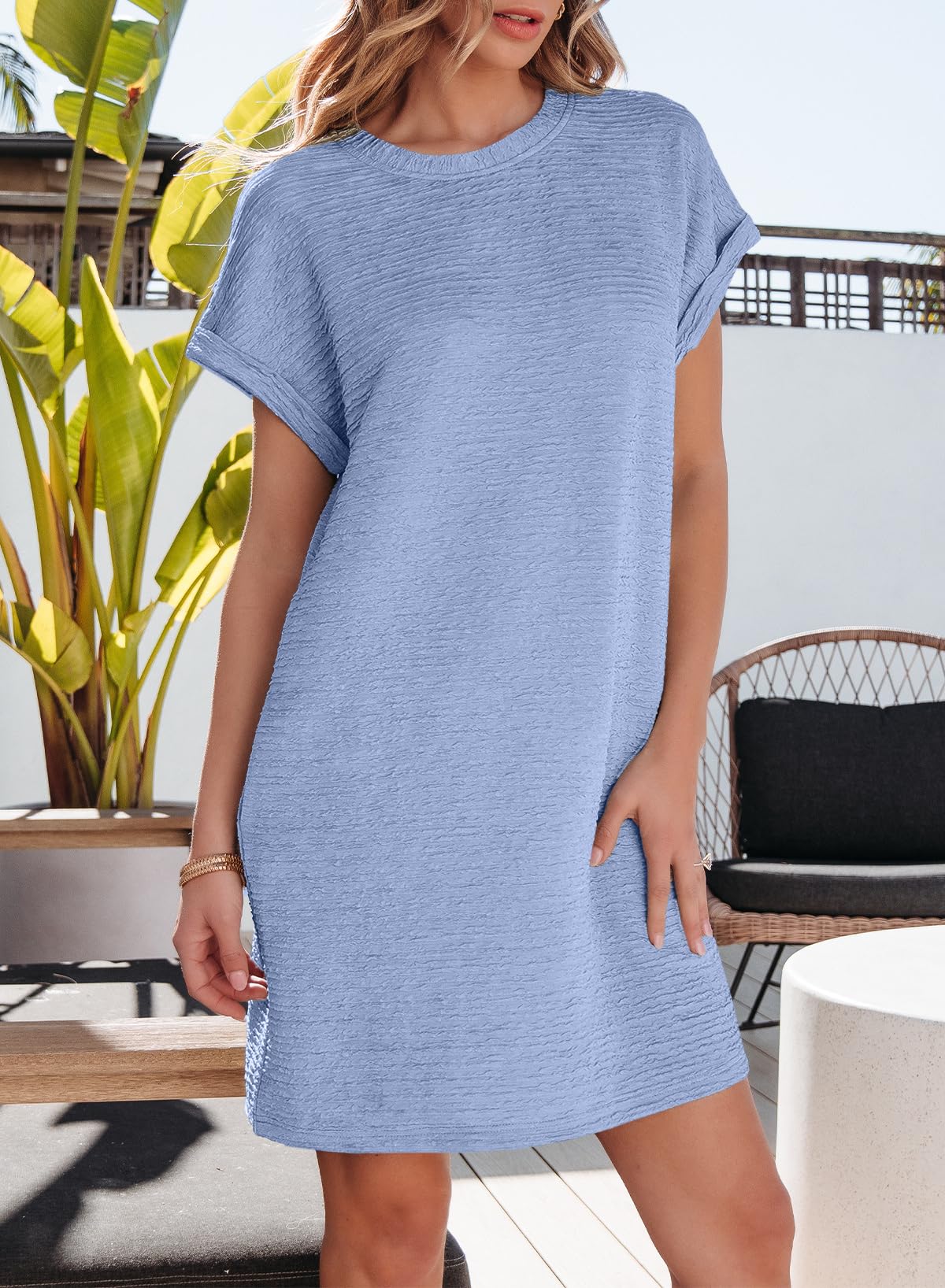 Foto 4 pulgar | Vestido Evaless, Verano 2025, Moda, Manga Corta Para Mujer, Azul - Venta Internacional.