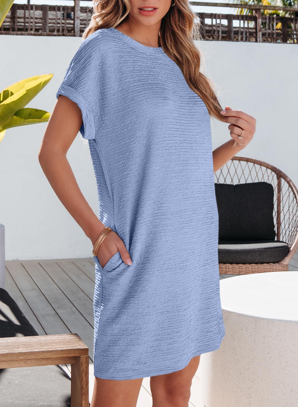 Foto 5 pulgar | Vestido Evaless, Verano 2025, Moda, Manga Corta Para Mujer, Azul - Venta Internacional.