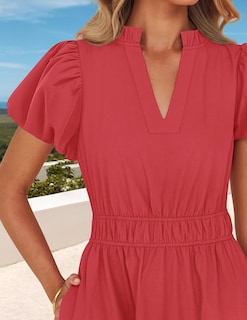 Foto 5 | Vestido Largo Zesica Casual De Verano Con Cuello En V Y Volantes Escalonados Para Mujer - Venta Internacional.