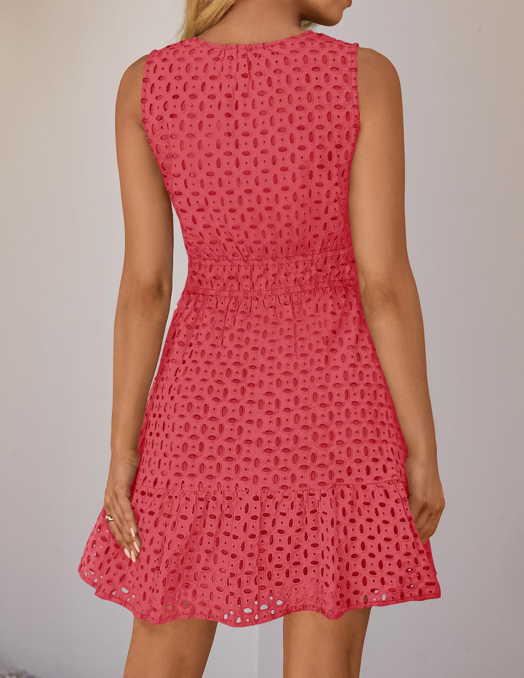 Foto 5 pulgar | Vestido De Verano Zesica Sin Mangas Con Cuello En V Y Ojales, Sandía - Venta Internacional.