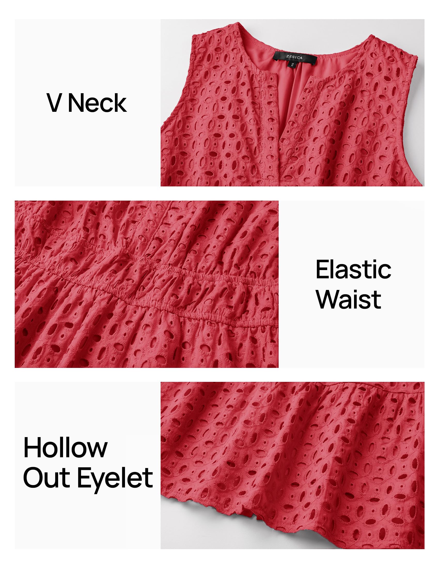 Foto 6 pulgar | Vestido De Verano Zesica Sin Mangas Con Cuello En V Y Ojales, Sandía - Venta Internacional.