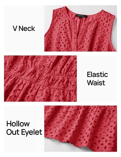 Foto 5 | Vestido De Verano Zesica Sin Mangas Con Cuello En V Y Ojales, Sandía - Venta Internacional.