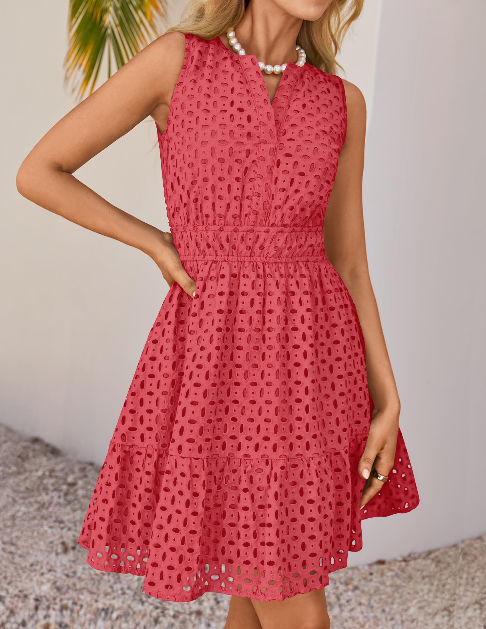 Foto 7 pulgar | Vestido De Verano Zesica Sin Mangas Con Cuello En V Y Ojales, Sandía - Venta Internacional.
