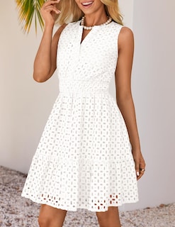 Foto 2 | Vestido De Verano Zesica Sin Mangas Con Cuello En V Y Ojales, Blanco - Venta Internacional.