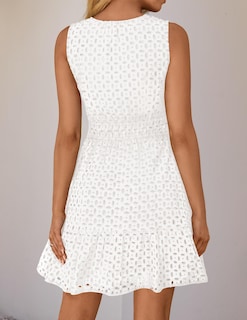 Foto 4 | Vestido De Verano Zesica Sin Mangas Con Cuello En V Y Ojales, Blanco - Venta Internacional.