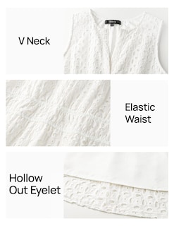 Foto 5 | Vestido De Verano Zesica Sin Mangas Con Cuello En V Y Ojales, Blanco - Venta Internacional.