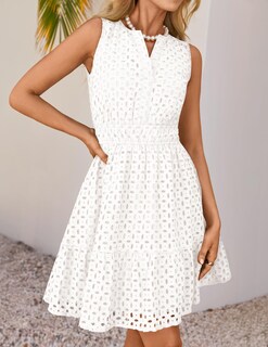 Foto 6 | Vestido De Verano Zesica Sin Mangas Con Cuello En V Y Ojales, Blanco - Venta Internacional.