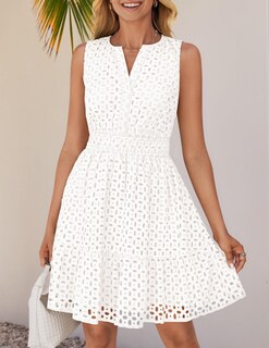 Foto 7 | Vestido De Verano Zesica Sin Mangas Con Cuello En V Y Ojales, Blanco - Venta Internacional.