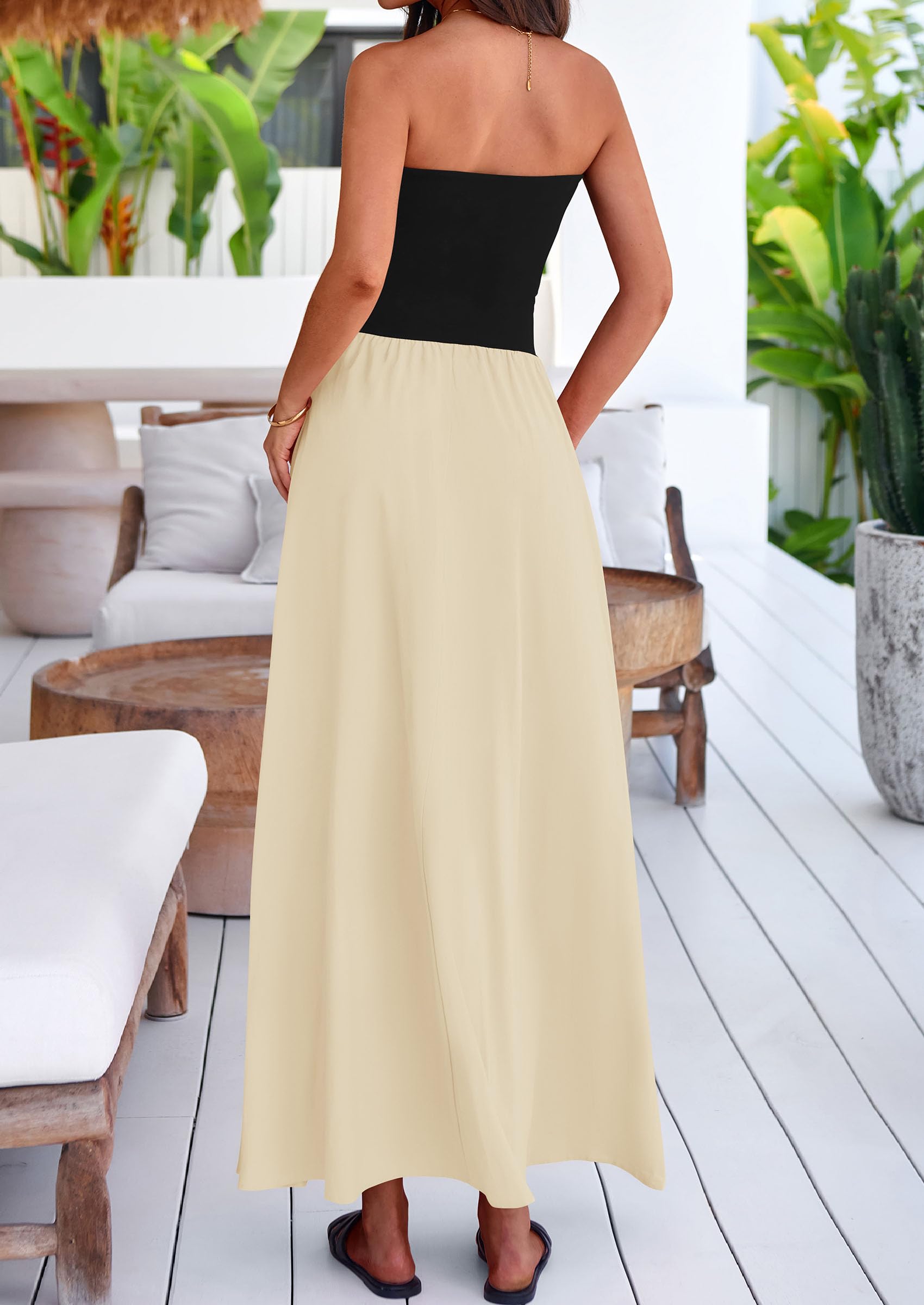 Foto 3 pulgar | Vestido Largo Prettygarden Para Mujer, Verano 2025, Sin Tirantes, Color Albaricoque - Venta Internacional.