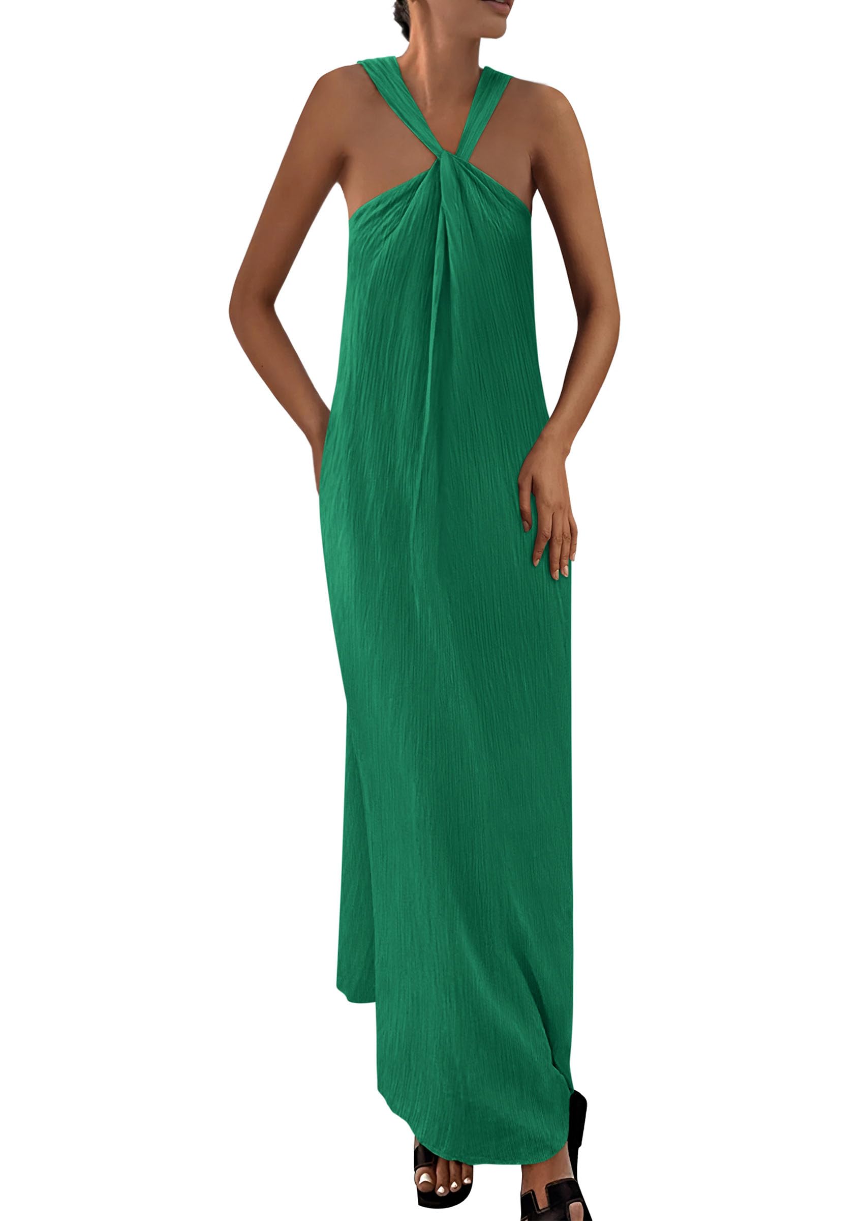 Foto 2 pulgar | Vestido De Verano Prettygarden Para Mujer 2025 Con Tiras Holgadas, Verde Oscuro - Venta Internacional.
