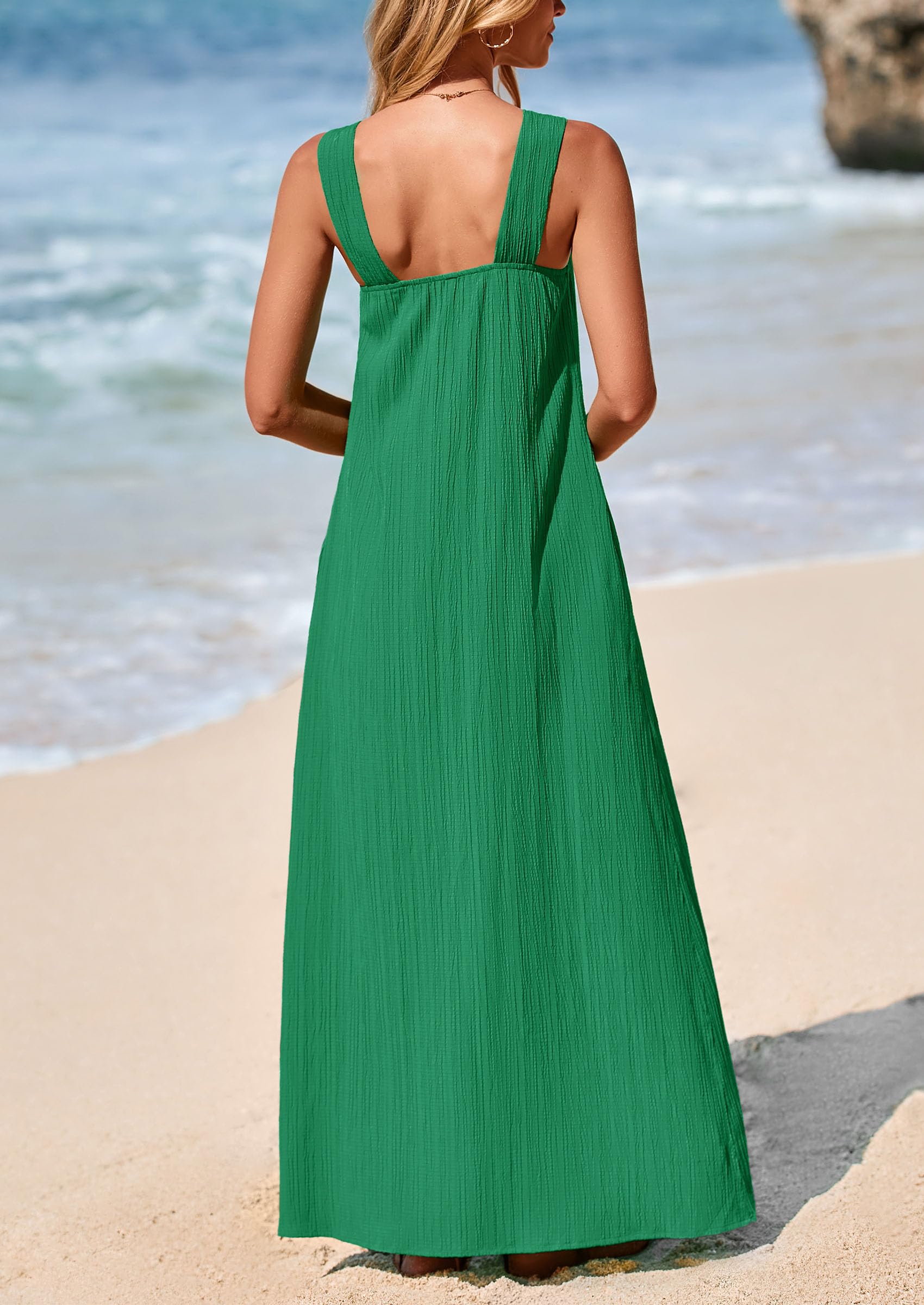 Foto 3 pulgar | Vestido De Verano Prettygarden Para Mujer 2025 Con Tiras Holgadas, Verde Oscuro - Venta Internacional.