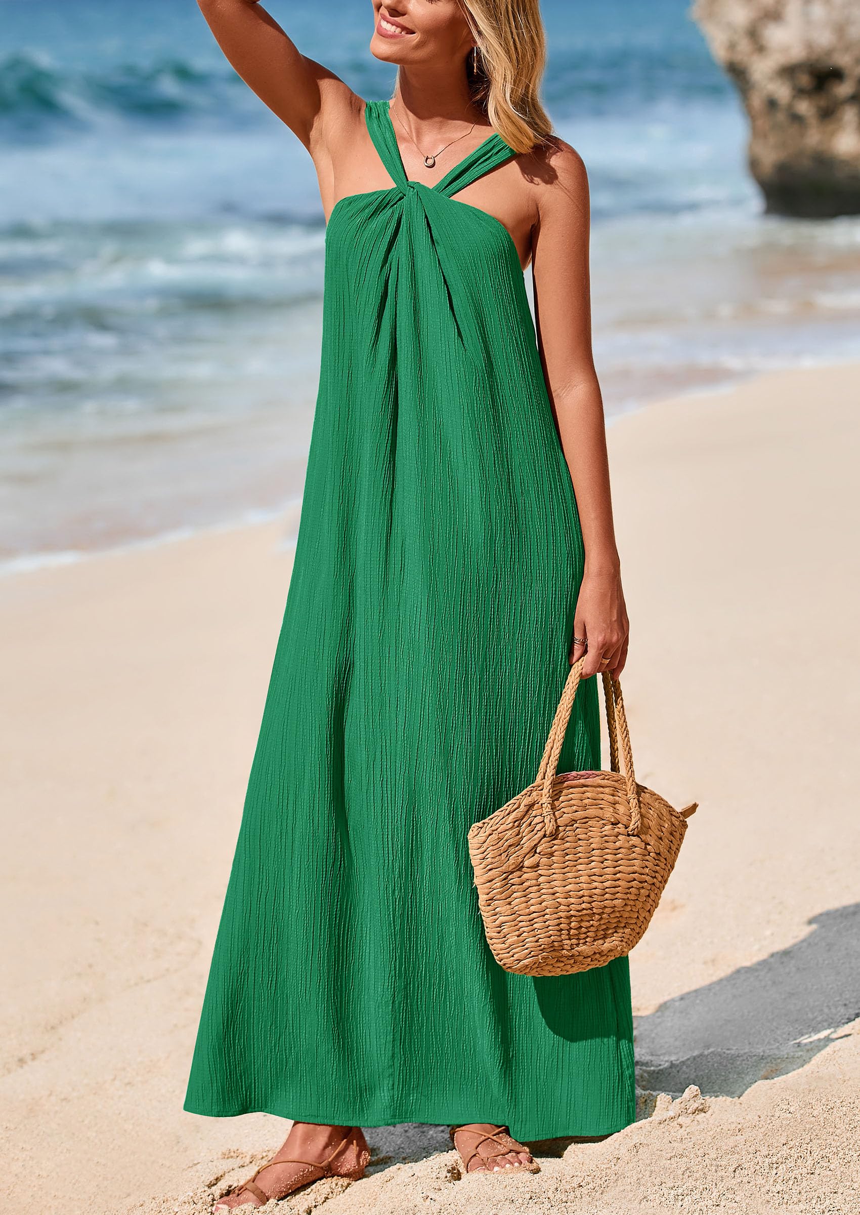 Foto 4 pulgar | Vestido De Verano Prettygarden Para Mujer 2025 Con Tiras Holgadas, Verde Oscuro - Venta Internacional.