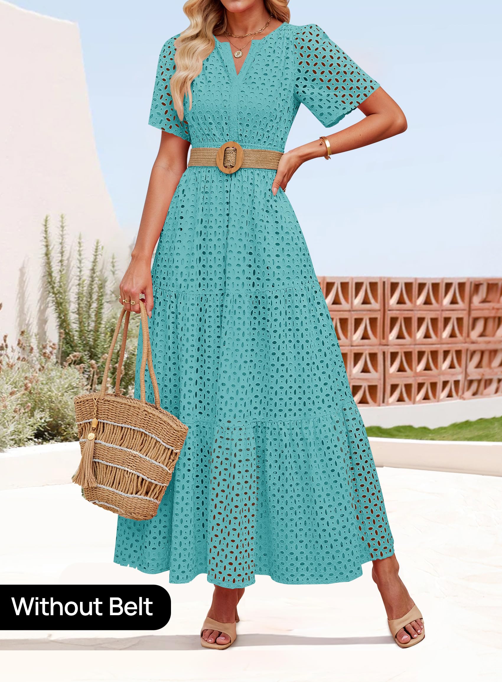 Foto 3 pulgar | Vestido Largo Zesica 2025 De Verano Con Manga Corta Y Cuello En V Para Mujer - Venta Internacional.