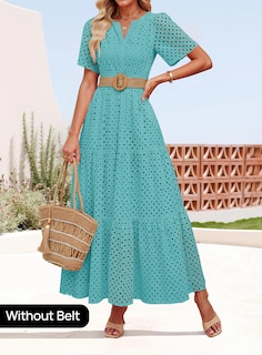 Foto 2 | Vestido Largo Zesica 2025 De Verano Con Manga Corta Y Cuello En V Para Mujer - Venta Internacional.