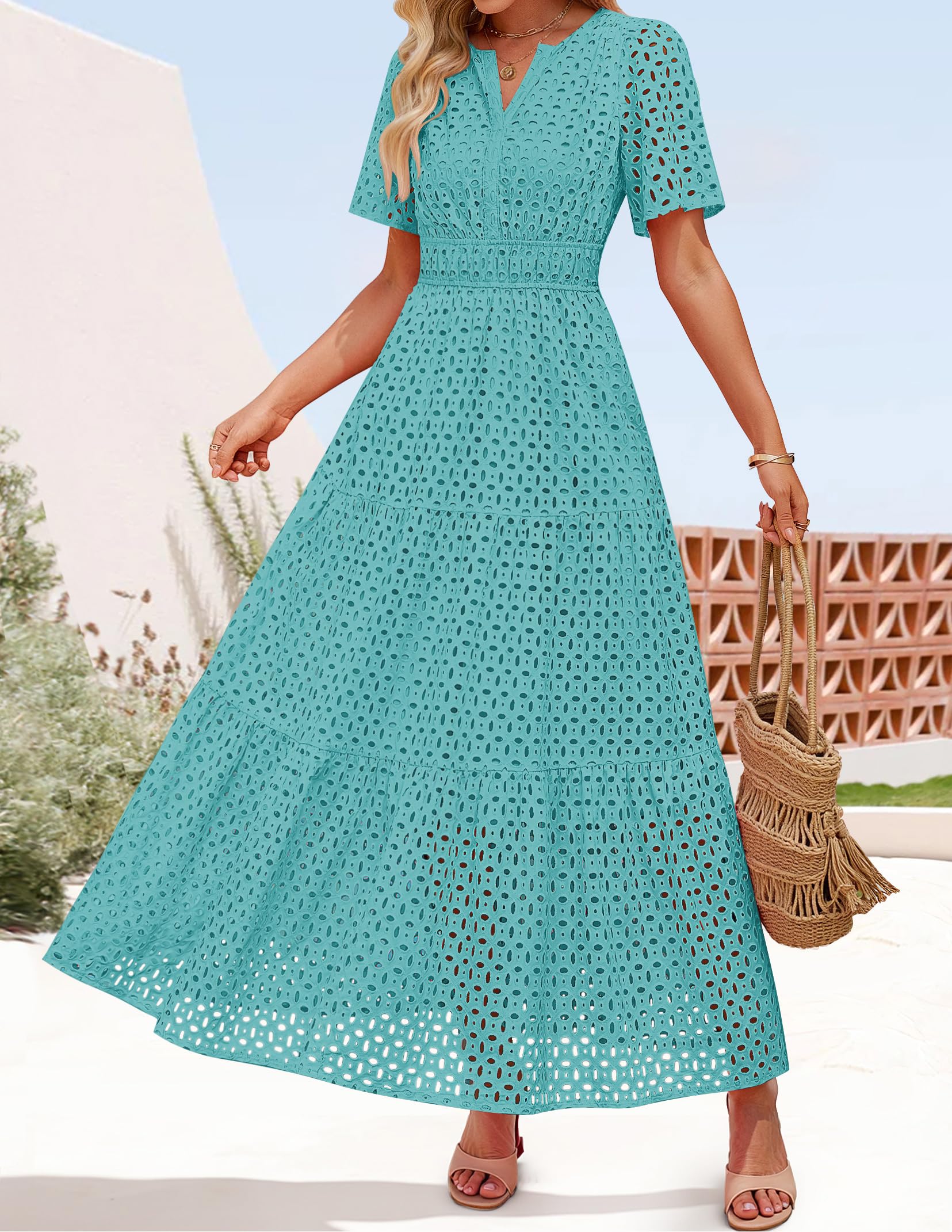 Foto 6 | Vestido Largo Zesica 2025 De Verano Con Manga Corta Y Cuello En V Para Mujer - Venta Internacional.