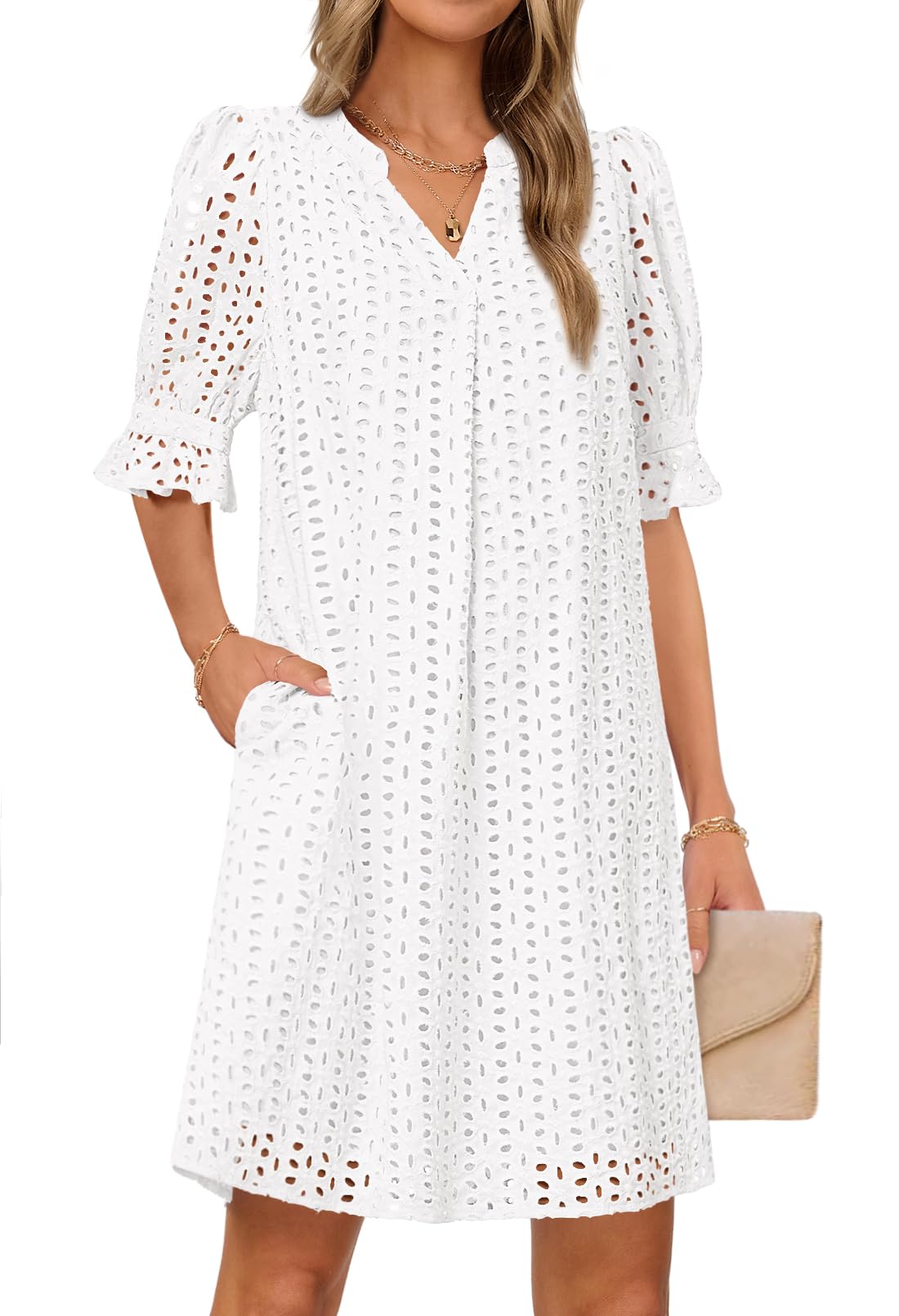 Foto 1 | Minivestido Merokeety 2025 De Verano De Manga Corta Con Cuello En V Para Mujer - Venta Internacional.