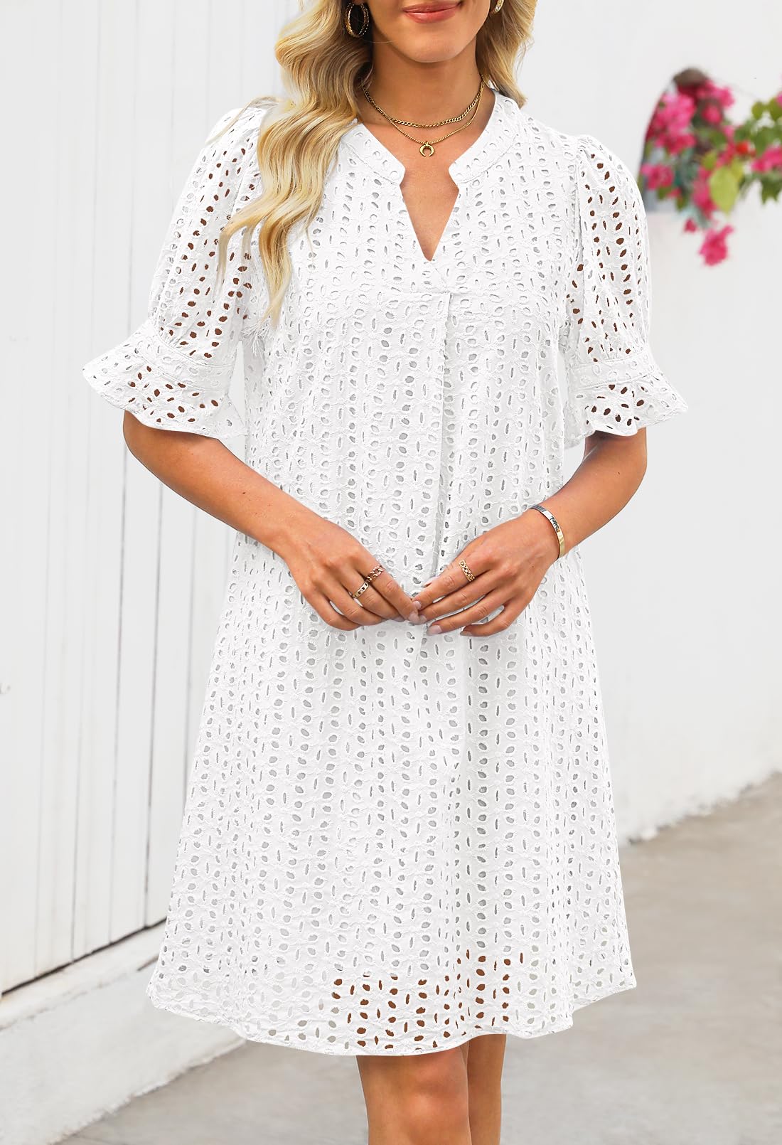 Foto 2 | Minivestido Merokeety 2025 De Verano De Manga Corta Con Cuello En V Para Mujer - Venta Internacional.