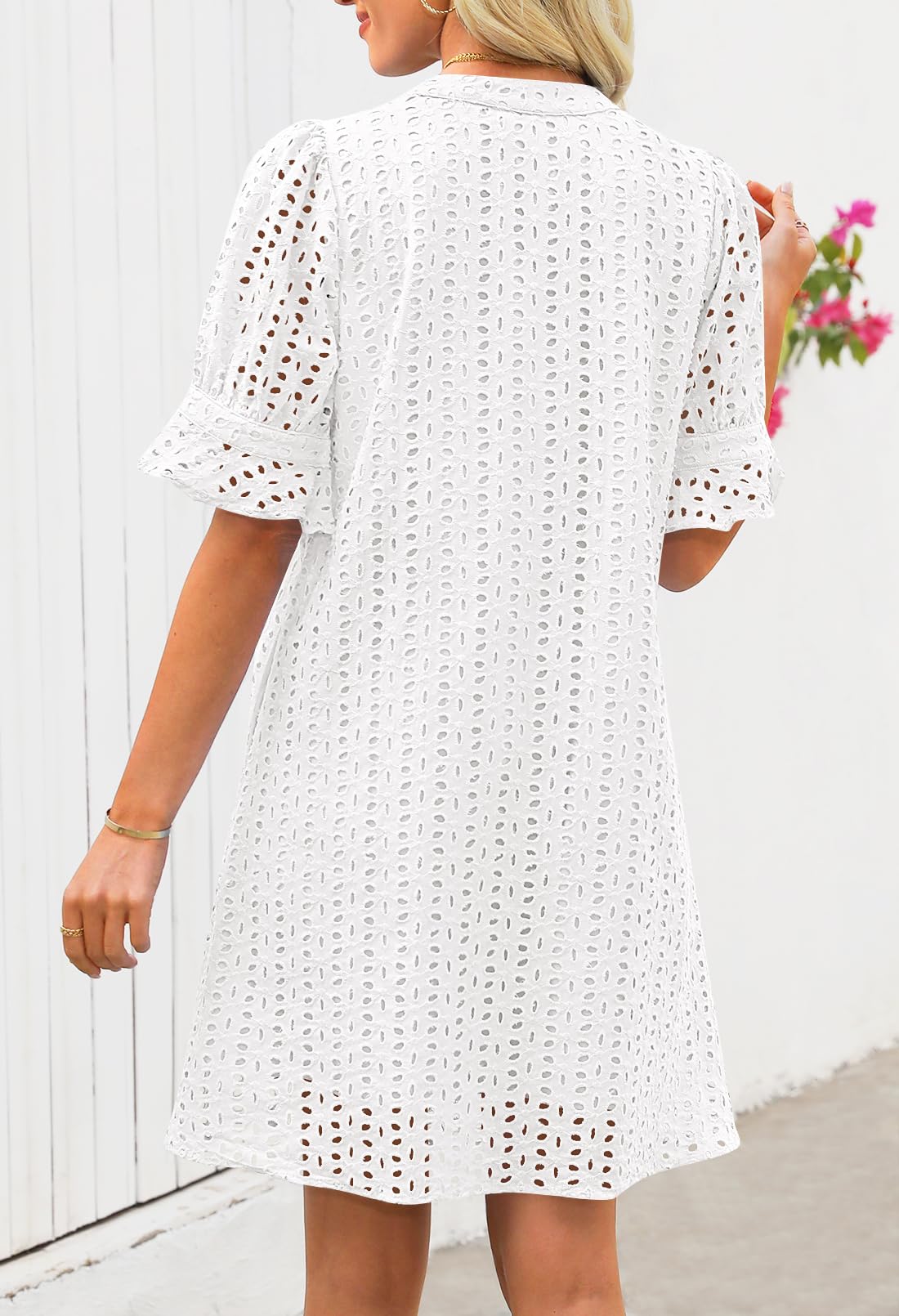 Foto 4 | Minivestido Merokeety 2025 De Verano De Manga Corta Con Cuello En V Para Mujer - Venta Internacional.