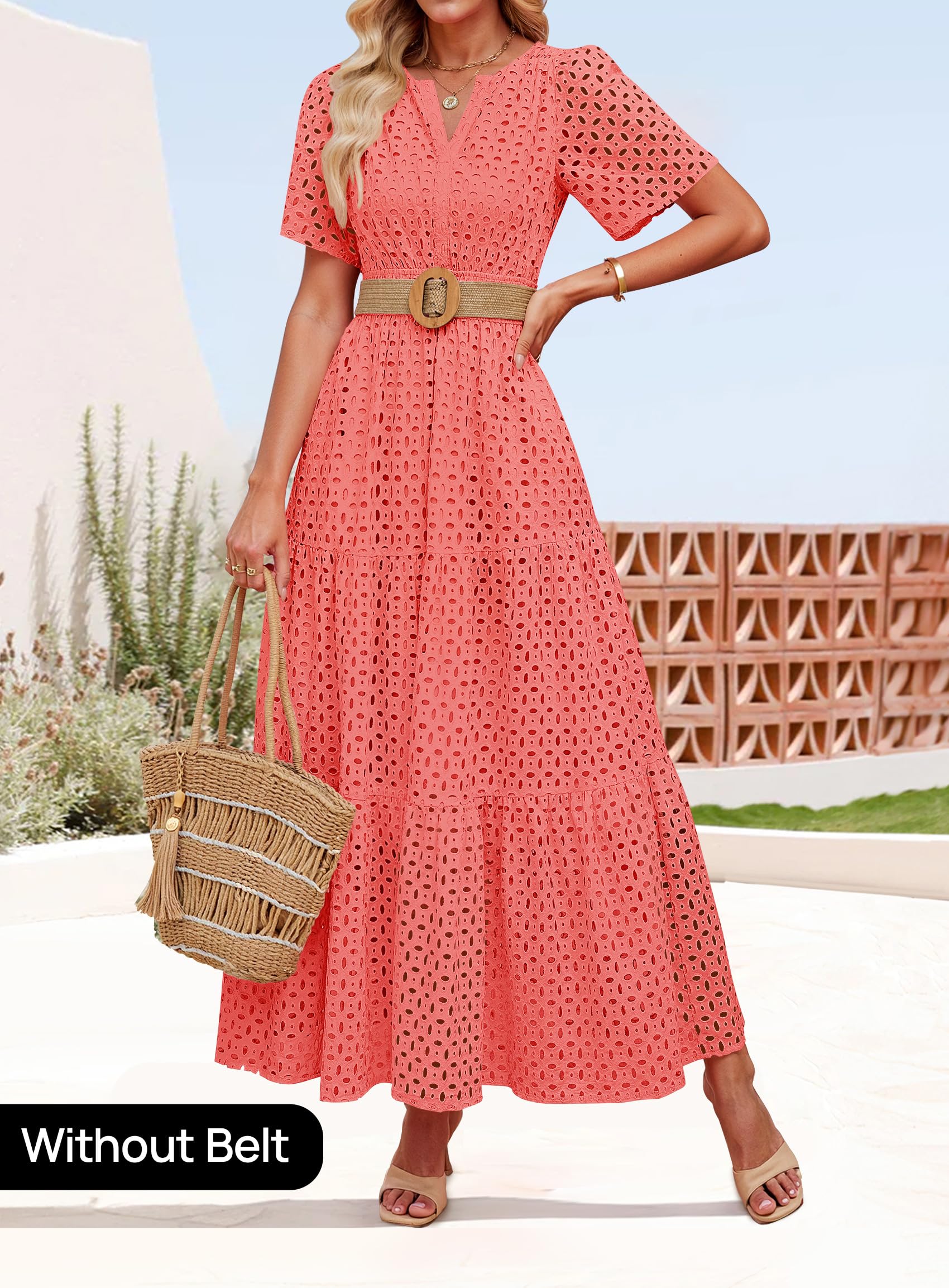 Foto 3 pulgar | Vestido Largo Zesica 2025 De Verano Con Manga Corta Y Cuello En V Para Mujer - Venta Internacional.