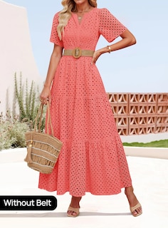 Foto 2 | Vestido Largo Zesica 2025 De Verano Con Manga Corta Y Cuello En V Para Mujer - Venta Internacional.