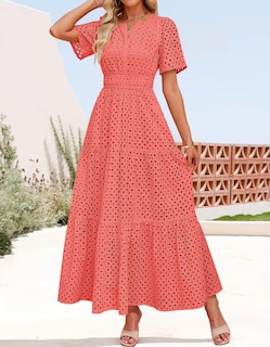 Foto 4 | Vestido Largo Zesica 2025 De Verano Con Manga Corta Y Cuello En V Para Mujer - Venta Internacional.