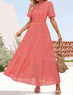 Foto 6 | Vestido Largo Zesica 2025 De Verano Con Manga Corta Y Cuello En V Para Mujer - Venta Internacional.