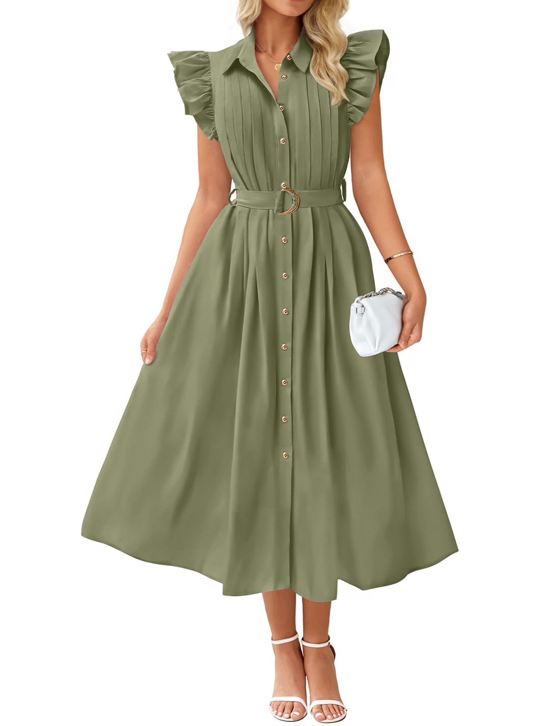 Foto 2 pulgar | Vestido Zesica 2025 De Verano Con Botones Bohemio, Cuello En V, Cuello En V, Verde Para Mujer - Venta Internacional.