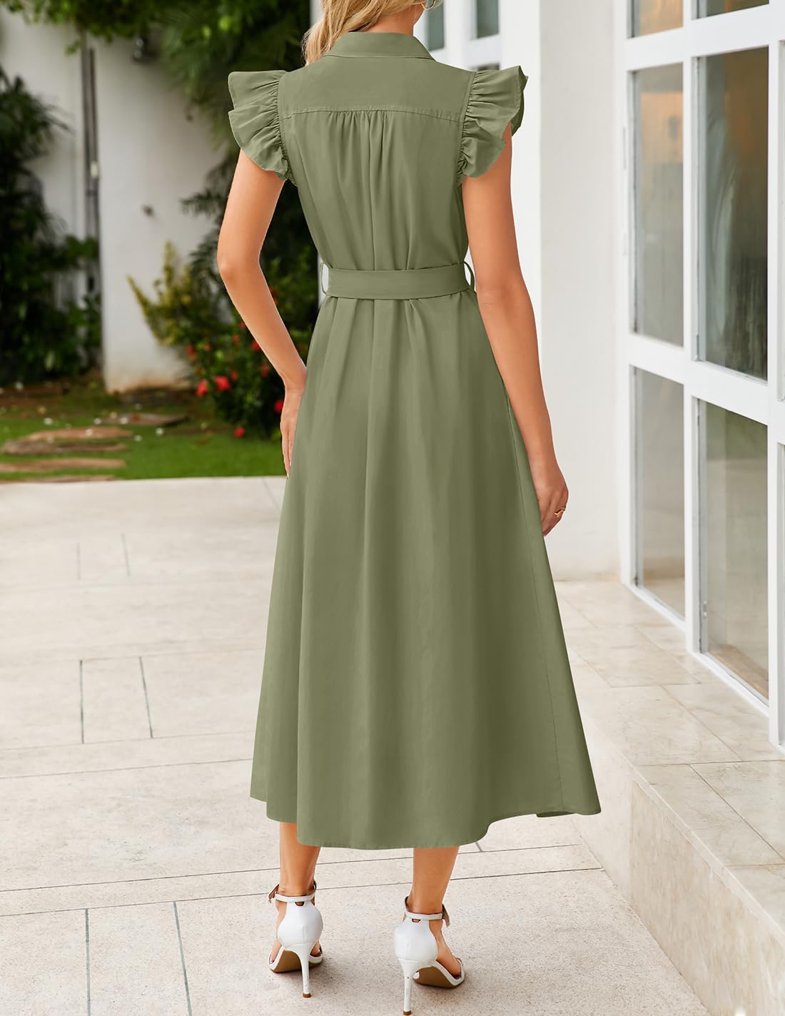Foto 5 pulgar | Vestido Zesica 2025 De Verano Con Botones Bohemio, Cuello En V, Cuello En V, Verde Para Mujer - Venta Internacional.