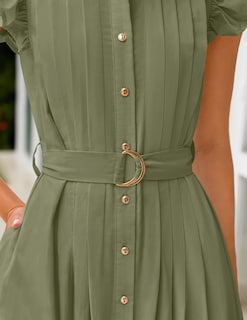 Foto 5 | Vestido Zesica 2025 De Verano Con Botones Bohemio, Cuello En V, Cuello En V, Verde Para Mujer - Venta Internacional.