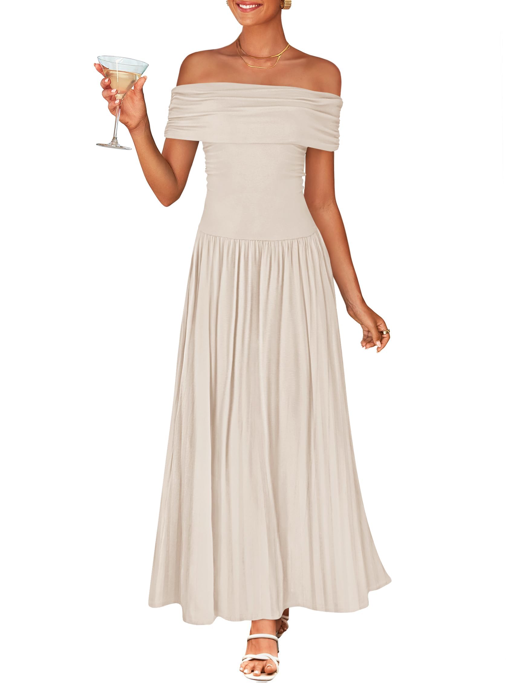 Foto 2 pulgar | Vestido Largo Zesica 2025 De Verano Con Hombros Descubiertos Para Mujer - Venta Internacional.